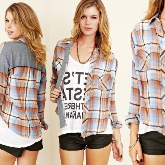 We The Free | Flyaway Plaid Chambray Cotton Shirt Size XS - Picture 2 of 9